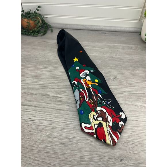 Mens Looney Toons 1997 Black Christmas Tie with Tasmanian Devil Taz & Daffy Duck - Picture 5 of 9